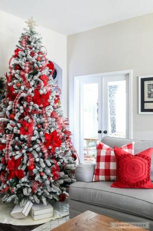 लाल सफेद क्रिसमस पेड़ की सजावट 