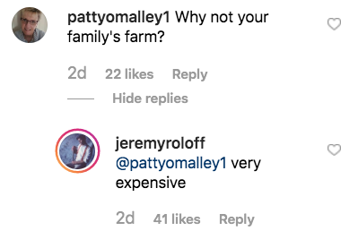 एक खेत पर खुद और ऑड्रे के इंस्टाग्राम पर जेरेमी रॉलॉफ की टिप्पणी, 'एलपीबीडब्ल्यू' फैंस 'सैड' बना रहे हैं